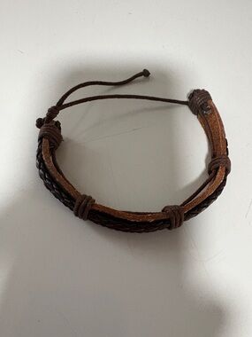 Jewelry Brown Leather Braided Adjustable Bracelet